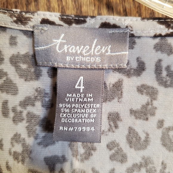 Chico's Travelers Leopard Ruffle Jacket - Brown/Taupe/Silver - Size 4  N… - Picture 5 of 6